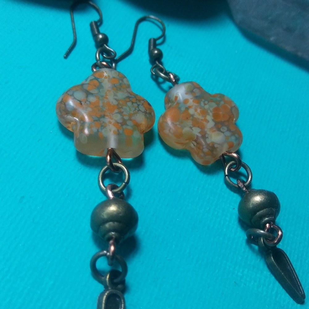 HAND BLOWN SPECKLED ORANGE GLASS EARRINGS